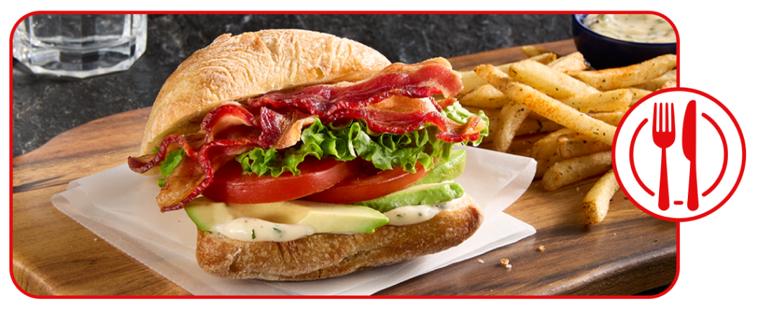 BLT sandwich featuring Wright® Brand Bacon products in restaurant setting
