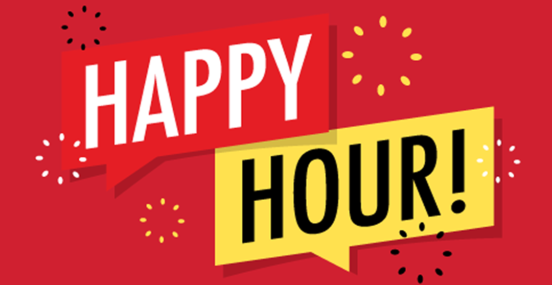 Happy Hour Words On Red Background