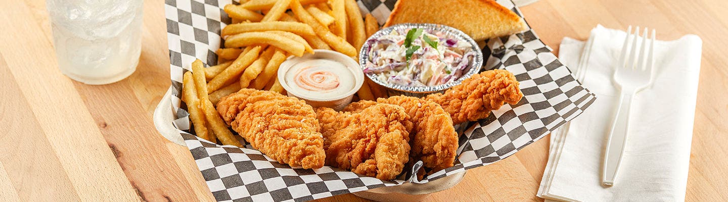 Basket of chicken tenders and fries