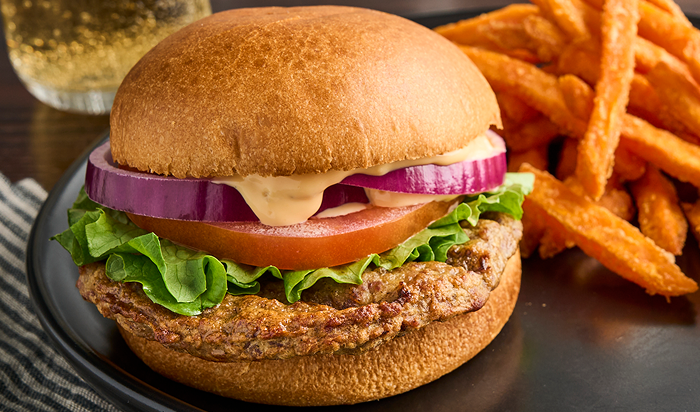Tyson® Fully Cooked Flamebroiled Turkey Patties in restaurant setting