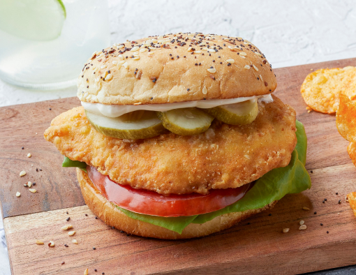 Classic Chicken Sandwich Recipe on a wood plate