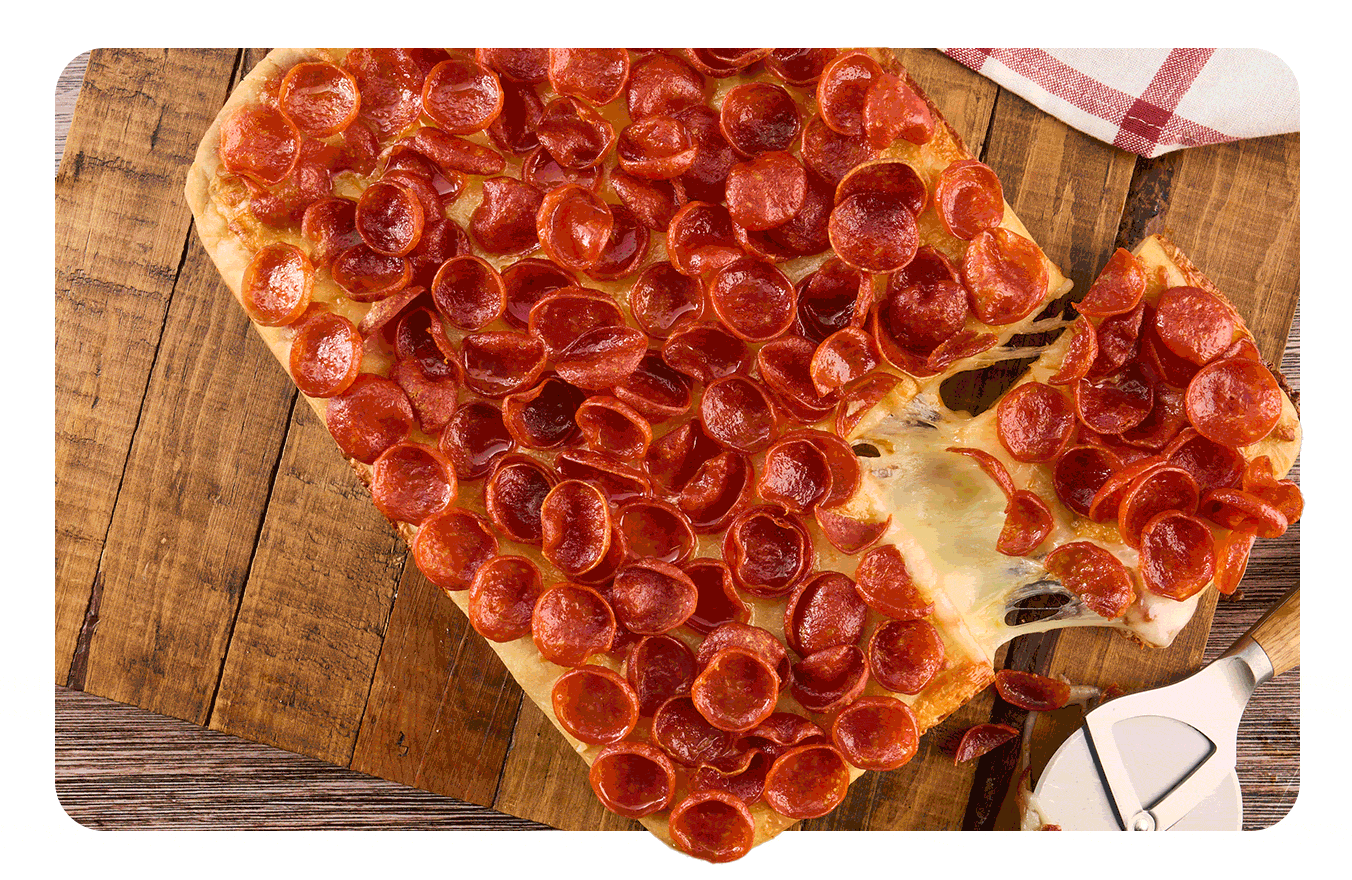 Rotating images of on-trend pizzas and apps