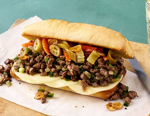 Sweet and spicy pepper steak sando
