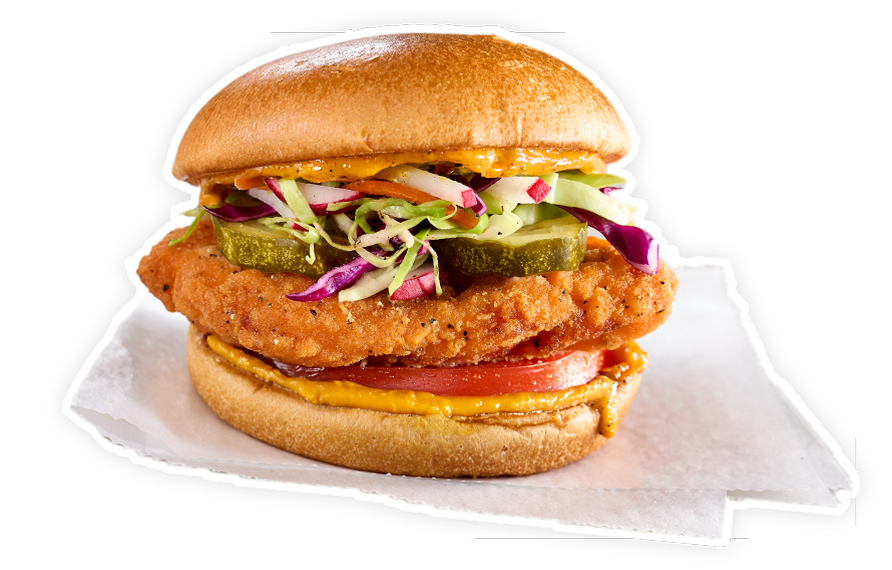 Hot & Spicy Chicken Sandwich with Harissa Rainbow Slaw