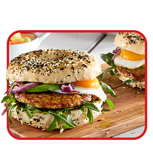 Jimmy Dean® Chicken Sausage Patty on an everyday bagel with a sunny side-up egg