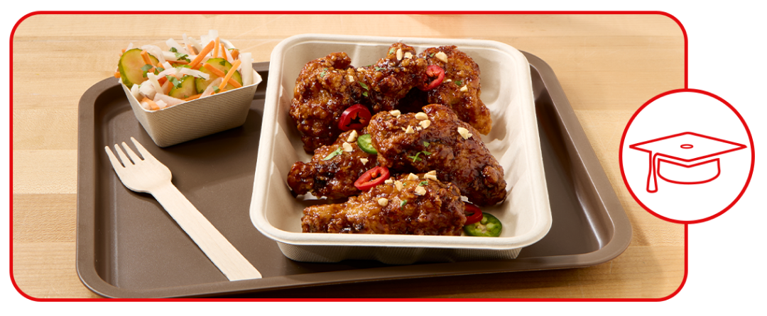Bahn Mi Wings on tray in cafeteria setting