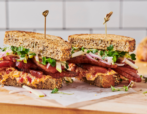 Apple & Onions slaw, Steak Cut Bacon Sandwich with Pimento Cheese