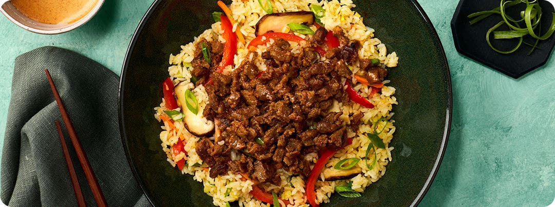 plated Spicy Honey Hibachi Steak Bowl entrée