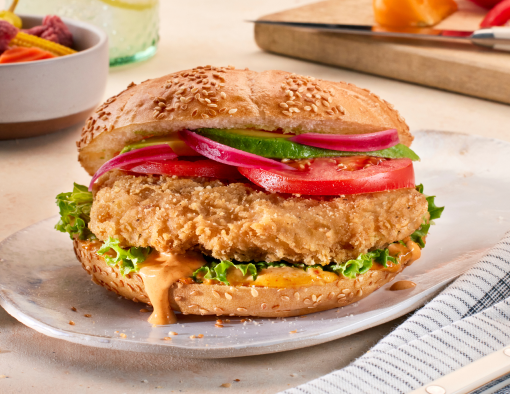 Peruvian-Style Crispy Chicken Sandwich on a white plate