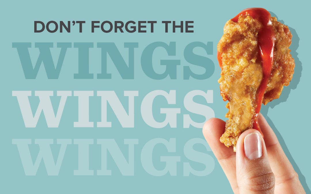 Wings graphic with a wing covered in sauce