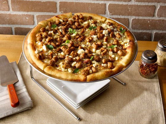 Spicy Sausage and hot honey feta pizza