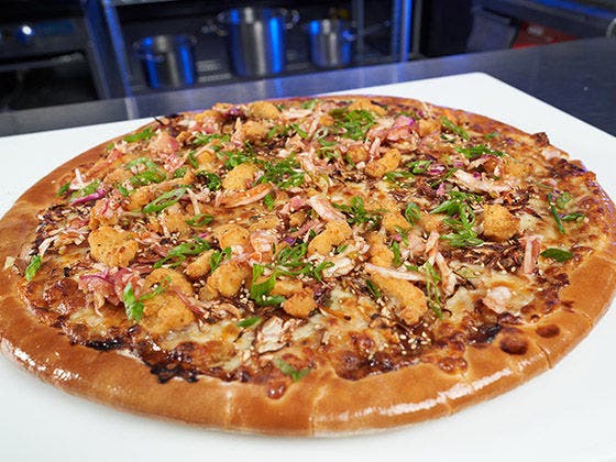 Korean Fried Chicken Pizza Recipe with Tyson® Mini Fully Cooked Breaded Whole Muscle Chicken Bites