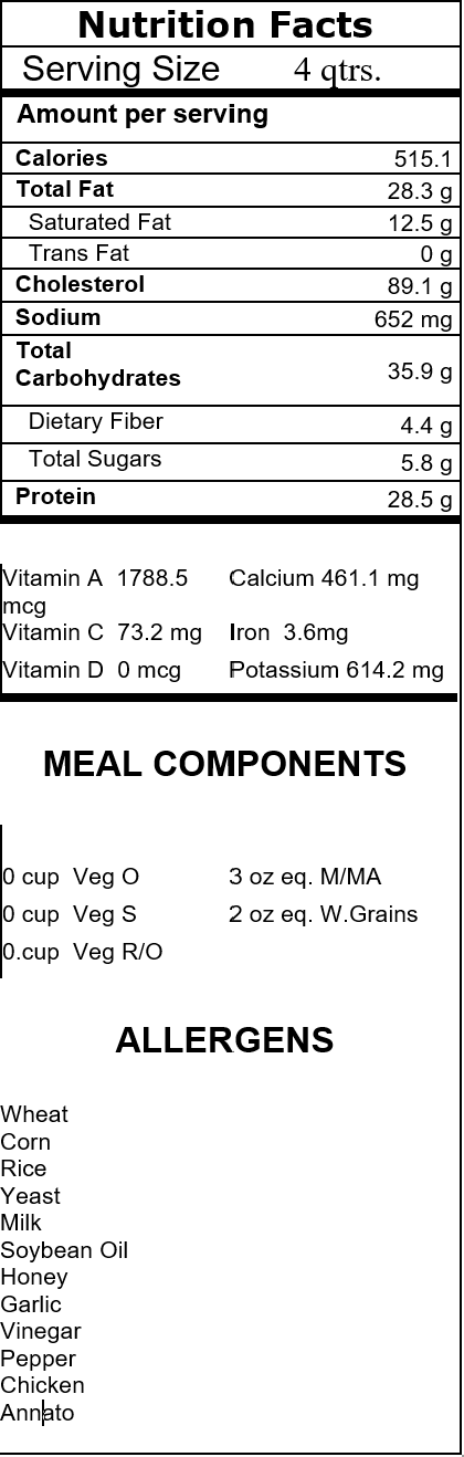 Nutrition Fact panel for recipe.