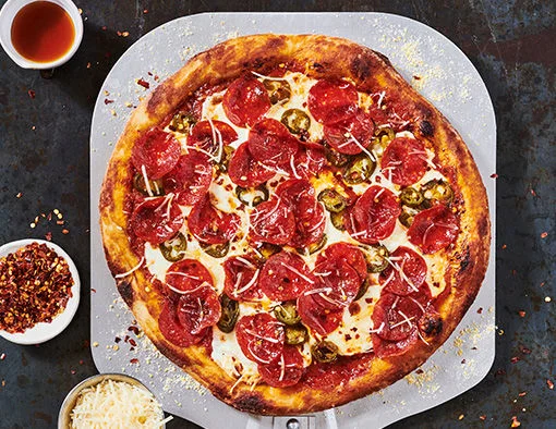 Pepperoni and jalapeño bee sting pizza