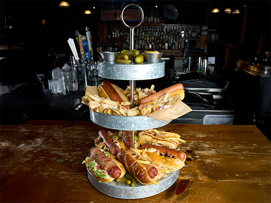 Ultimate Hot Dog tower recipe with three different types of hot dogs
