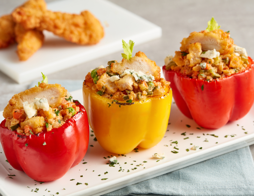 Fried Buffalo Chicken and Farro-Stuffed Peppers Recipe