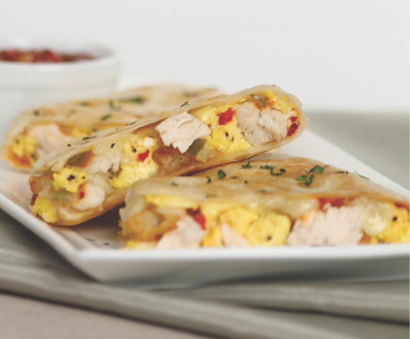 Breakfast Quesadilla with Diced Chicken