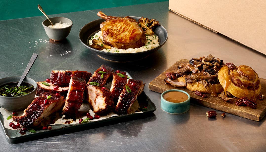 various menu items featuring pork products from ibp Trusted Excellence® brand