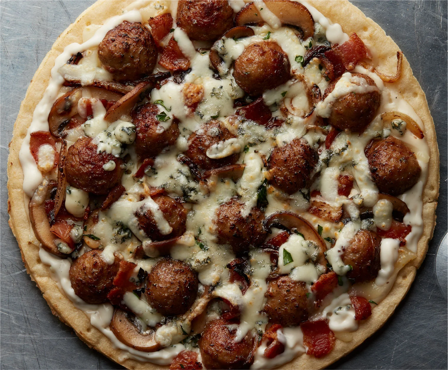 Meatball, Blue Cheese and Bacon Pizza on Cauliflower Crust Recipe