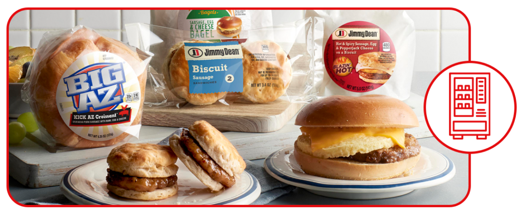 Big AZ® and Jimmy Dean® brand vending products on counter