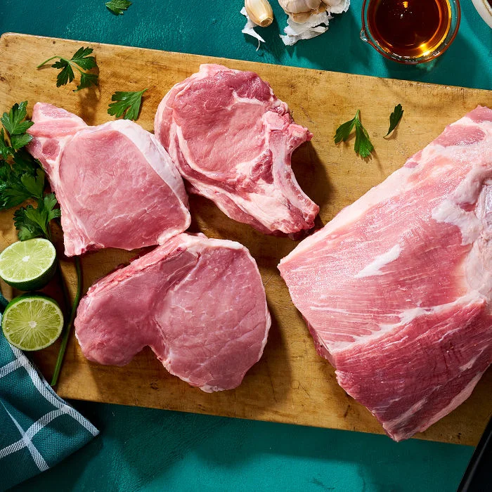 Assortment of fresh raw pork cuts