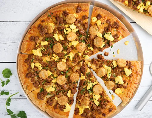Breakfast Chorizo Pizza Recipe using Hillshire Farms Fully Cooked Pork Choriza Crumbles