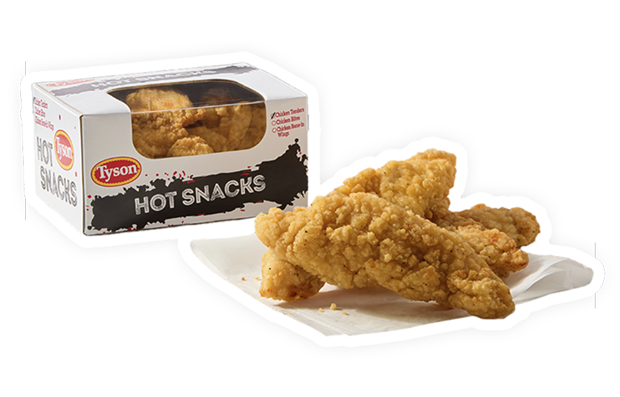 Chicken tenderloin fritters next to a Tyson branded box