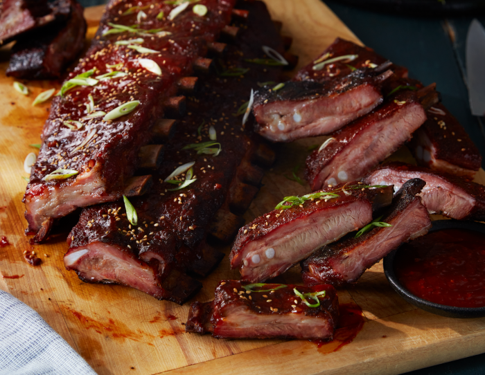 Glazed ribs on a cutting board