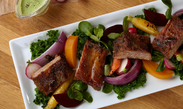 Baby back ribs on salad platter