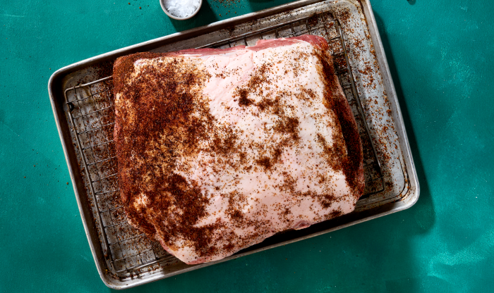 Seasoned bone-in pork butt