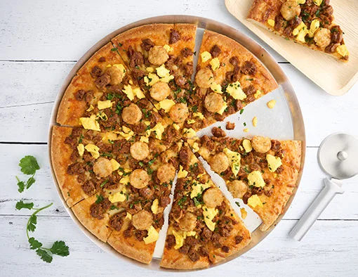 Breakfast Chorizo Pizza Recipe using Hillshire Farms Fully Cooked Pork Choriza Crumbles