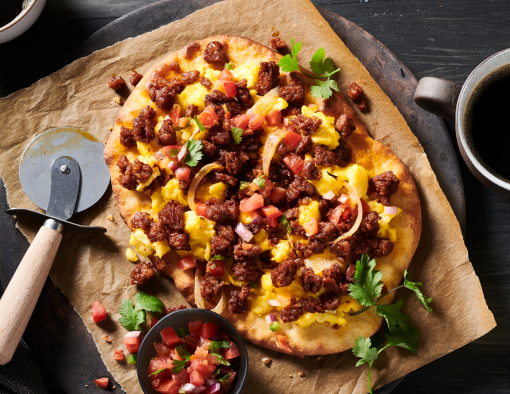 Chorizo Breakfast Flatbread featuring Hillshire Farm® All Natural* Pork Chorizo Crumbles