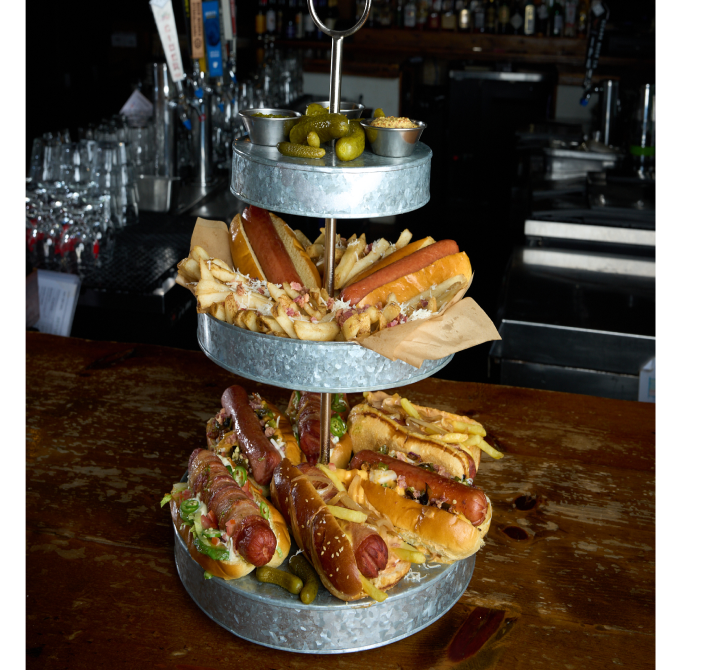 Ultimate Hot Dog tower recipe with three different types of hot dogs