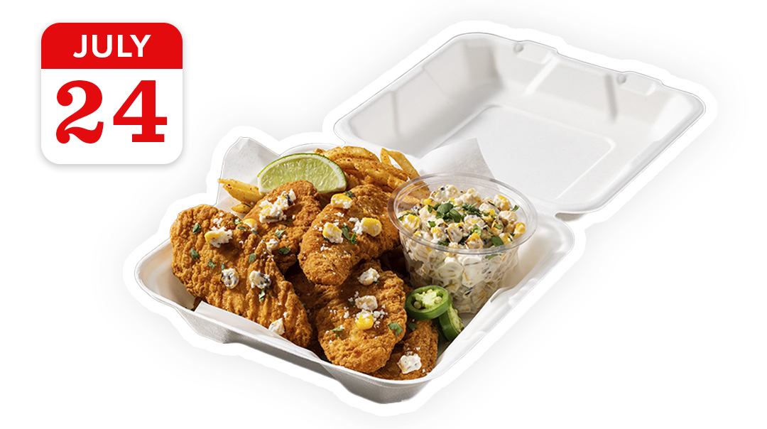 chicken menu item displayed in carry-out packaging