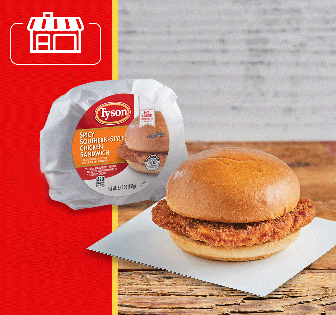 assorted C-store offerings including The Pub® Burger, Tyson® Southern-Style Chicken Sandwich, Tyson® Hot Snacks, Bosco® Breadsticks and Jimmy Dean® brand products