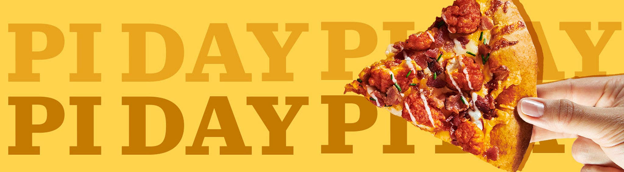 Pi Day graphic with a piece of pizza on it 