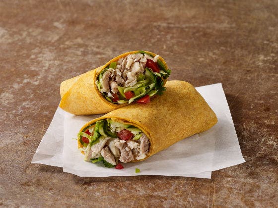 Image of Baja pulled chicken wrap recipe.