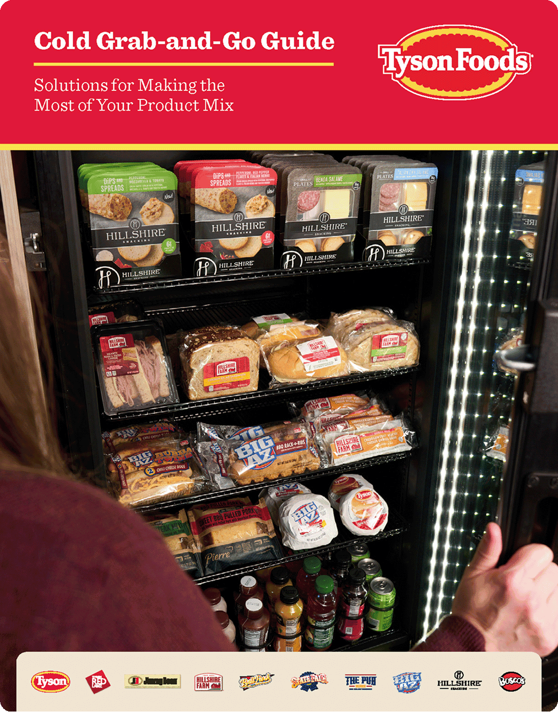 Tyson Grab-and-Go sales brochure featuring a fully stocked convenience store cooler   
