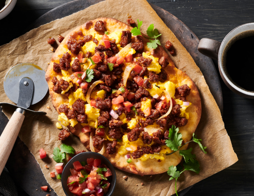 Chorizo Breakfast Flatbread featuring Hillshire Farm® All Natural* Fully Cooked Pork Chorizo Crumbles
