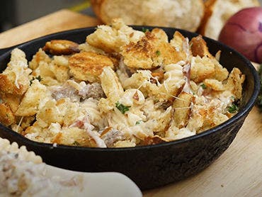 Steak Carbonara Mac and Cheese Dish