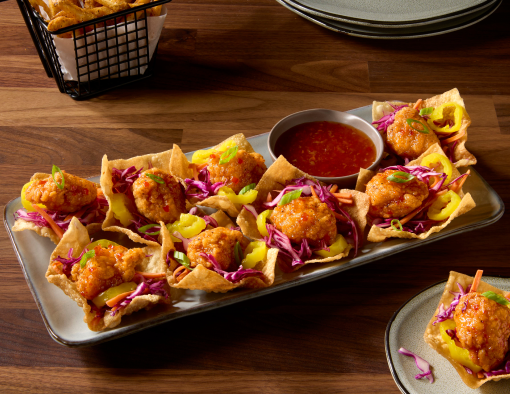 Plate of Crispy Chicken Wonton Nachos