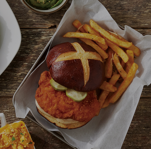 Chicken sandwich with a side of fries