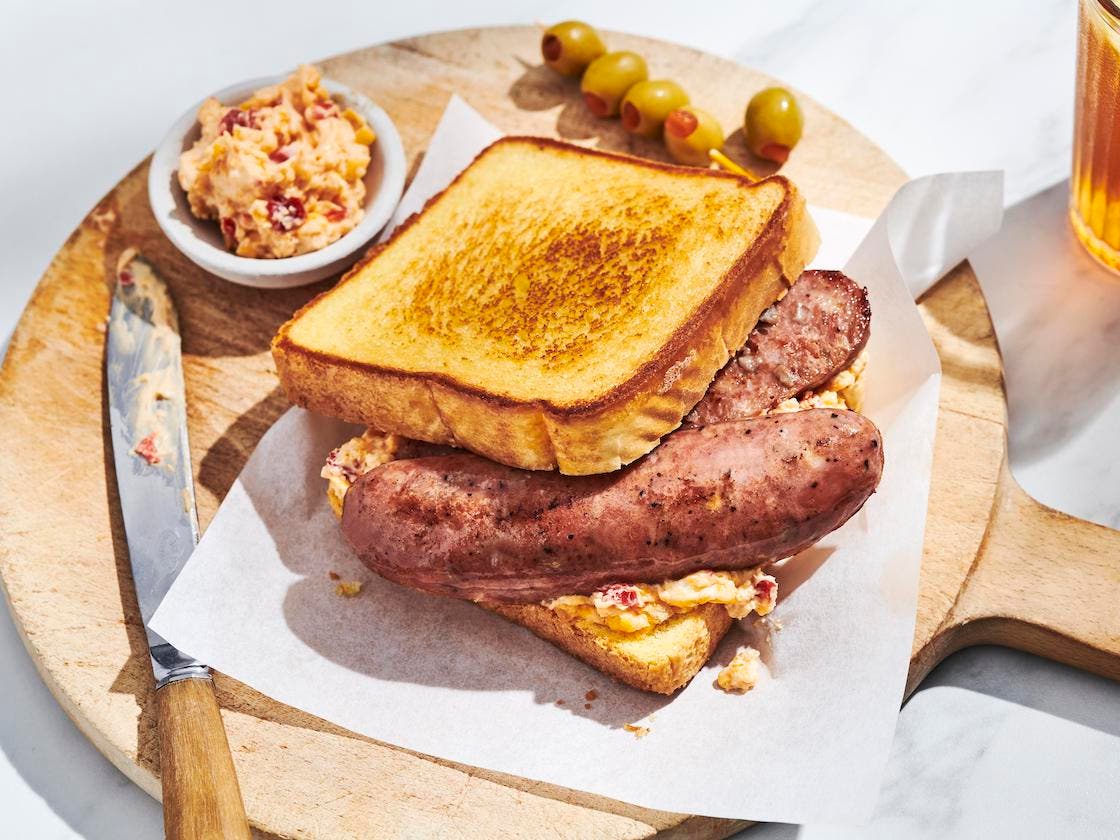 Grilled Pimento Cheese & Apple Chicken Sausage Sandwich