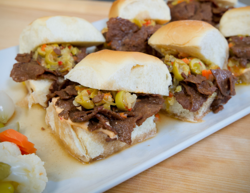 Italian Beef Sliders featuring Steak-EZE® Redi Steak® Fully Cooked Philly Style Beef Sliced Steak