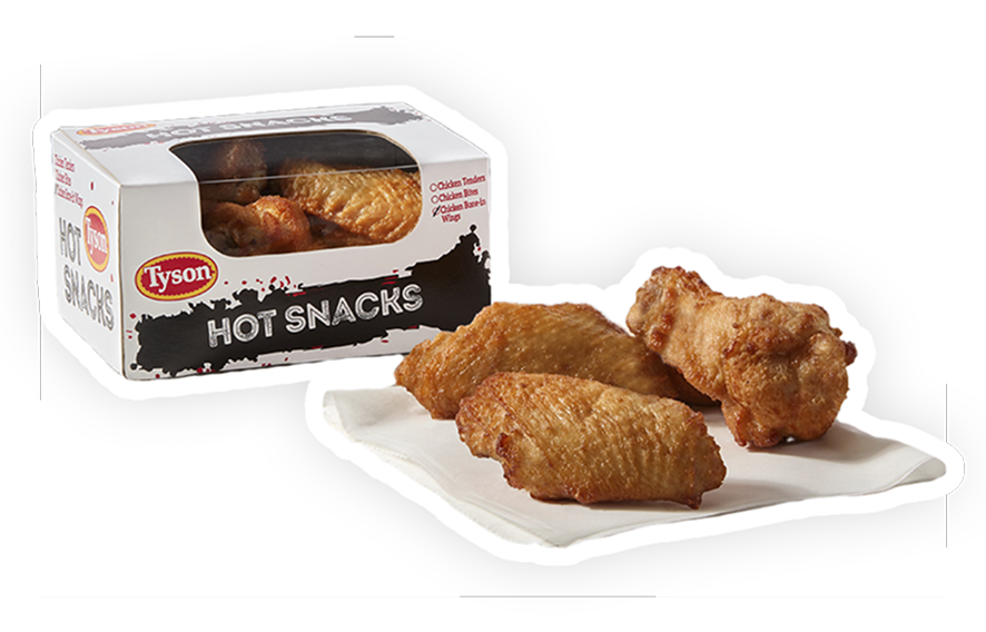 Jumbo chicken wings next to a Tyson branded box