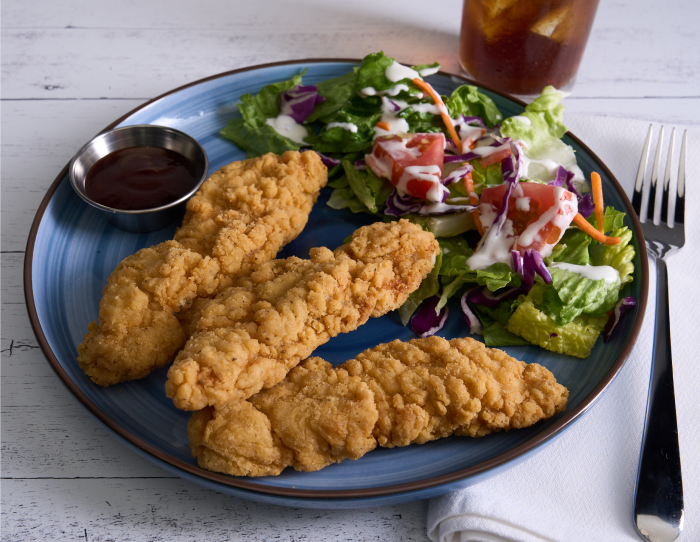 Homestyle select cut chicken tender fritters with side salad
