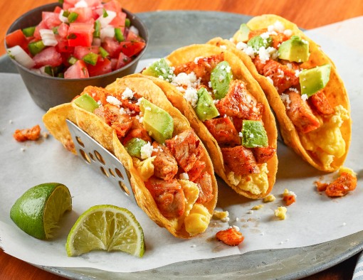 Chicken Breakfast Tacos featuring Tyson Red Label® Grilled Chicken Breast Strips