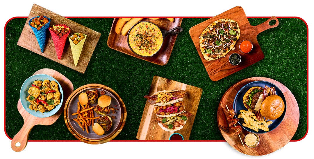 Overhead shot of assorted Game Day menu items