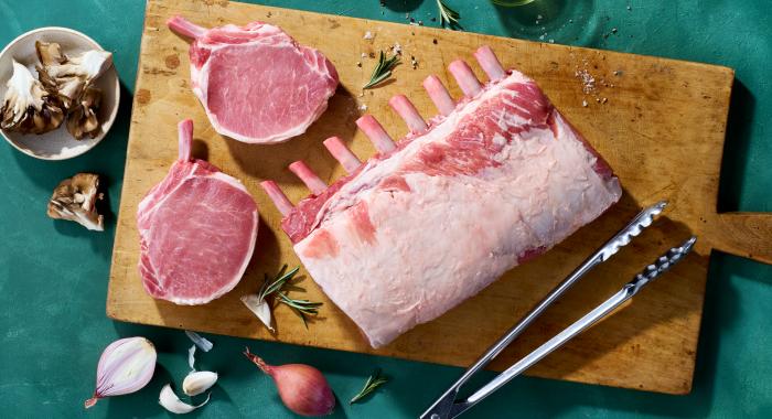 Raw frenched 10-bone pork loin