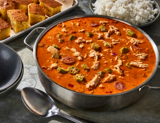 smoky sausage and Cajun/Creole cuisine blending to form a rich roux served with rice